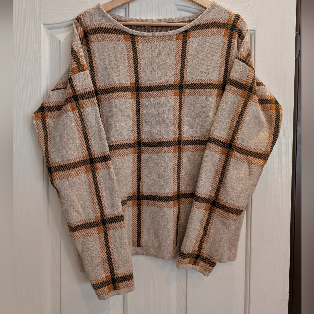 Staccato Knit Sweater Relaxed Neck Pullover Beige Brown - Picture 2 of 7